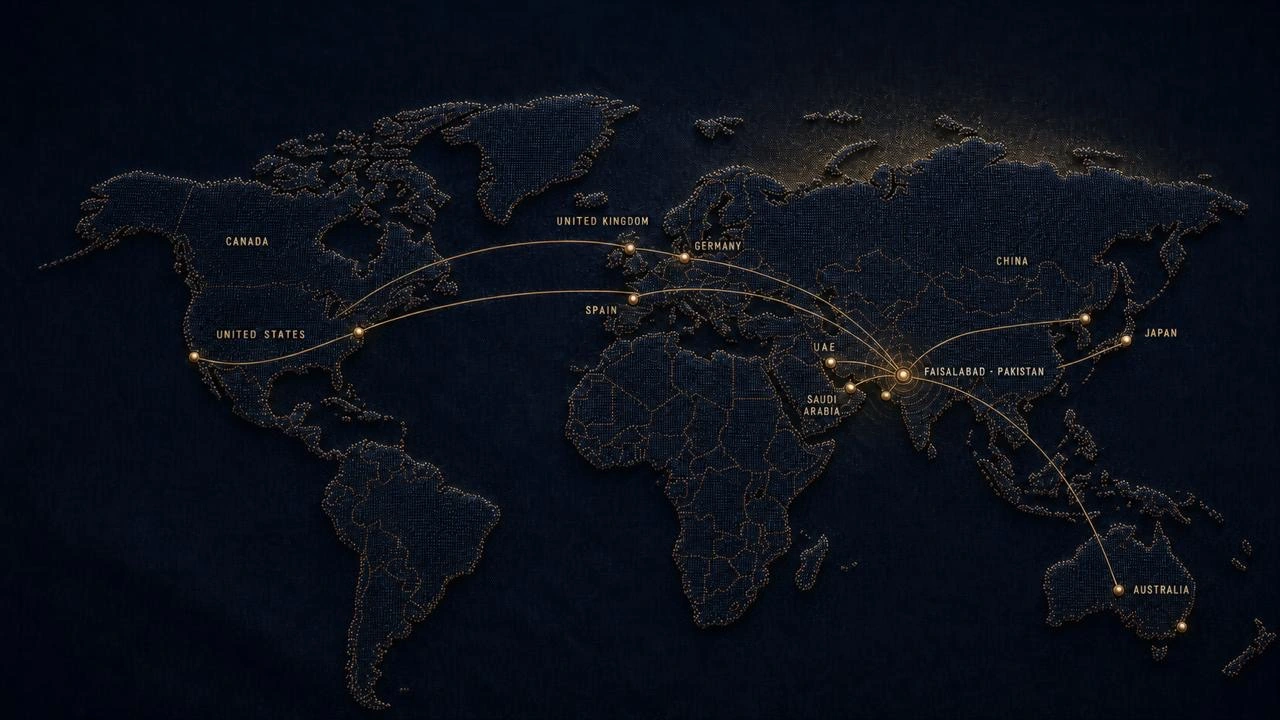 Illustrative international reach map of R.N. Textiles